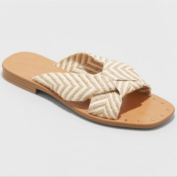 Universal Thread Shoes - Universal Thread Fabric Sandals Tan Knotted Beach Slipons Women's Size 7.5 New